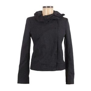 LaVia 18 Gray Grid Print Feminine Ruffle Collar Fitted Jacket - Size IT 46/US 10